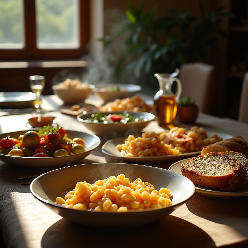 Tavola imbandita con piatti della tradizione italiana